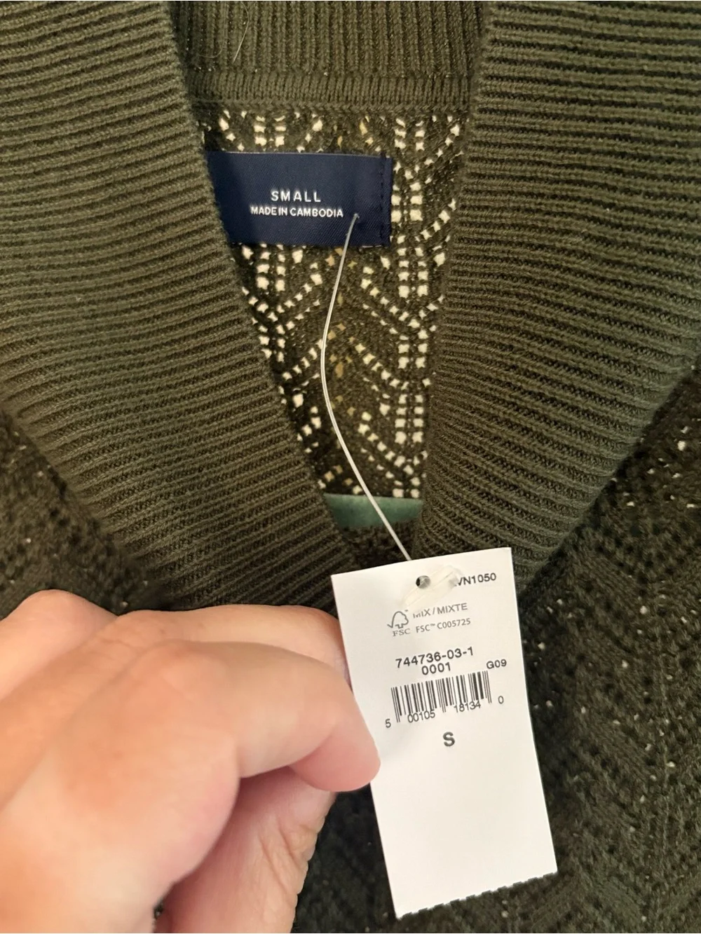 GAP Olive Green Pointelle Sleeveless Mock Neck Knit Tank - Picture 3 of 5